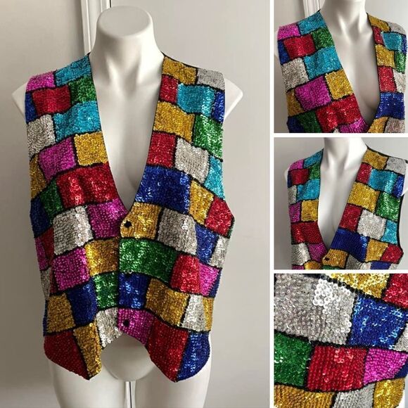 Vintage Rainbow Sequin Vest by Bali Gem, Size S/M - Picture 1 of 9
